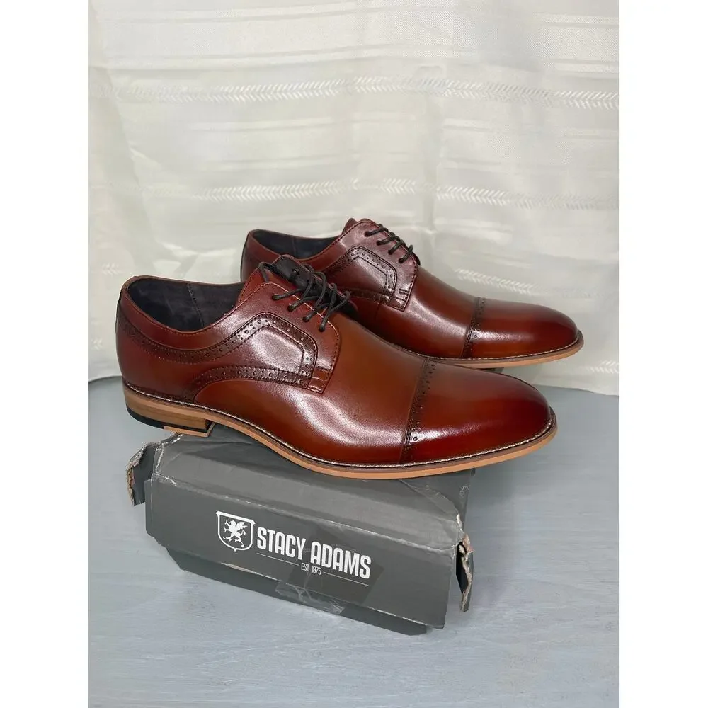 Stacy Adams Dickinson Cap Toe Oxford Cognac Mens Size 11M Dress Shoes